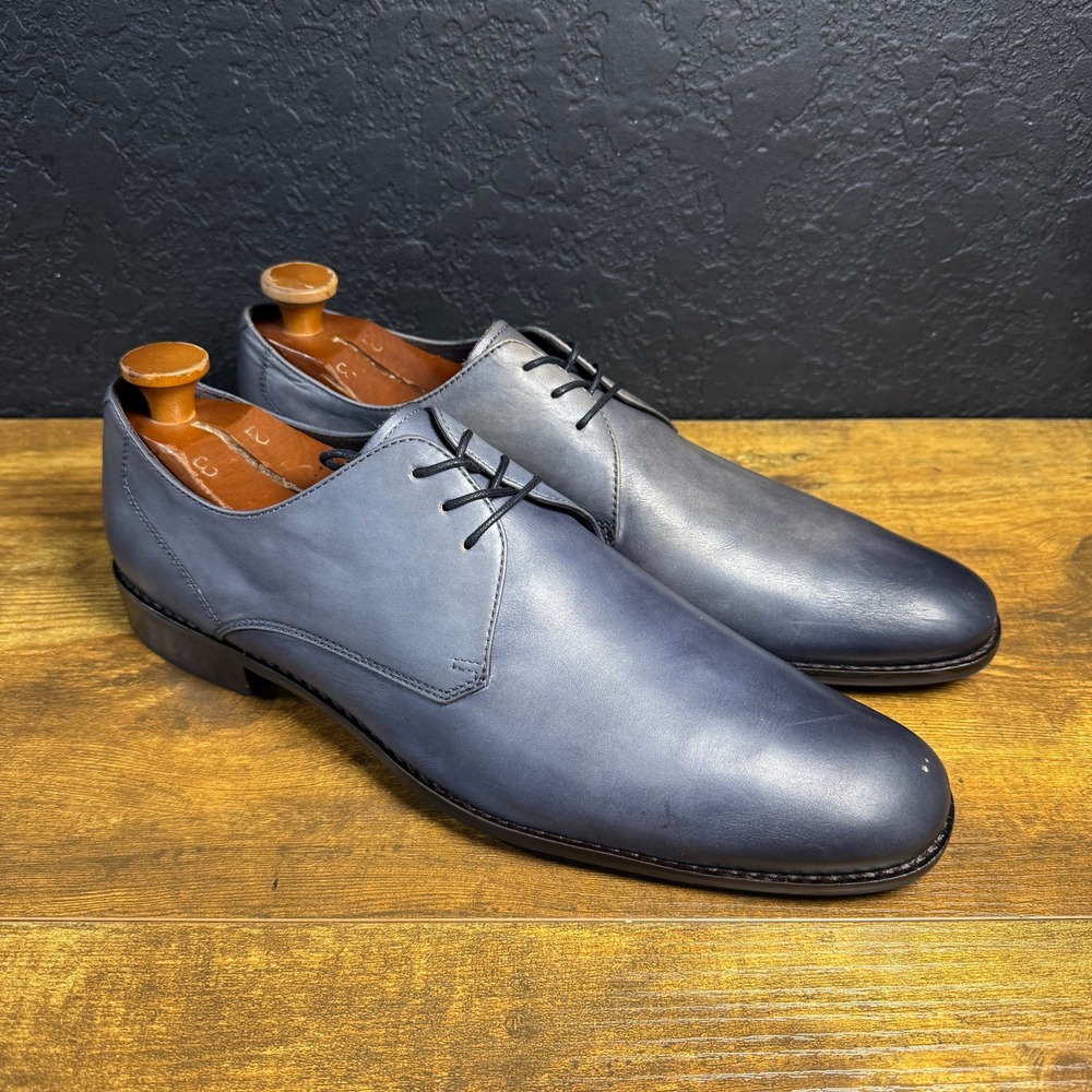 John Varvatos F1159V1B Blue Grey Leather Derby Dress Shoes Mens Size 12 M